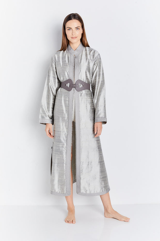 Silver Long Silk Tunic Coat