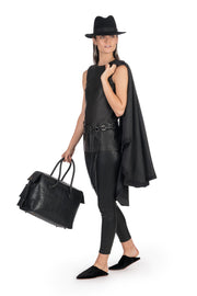 Black Woven Leather Handbag