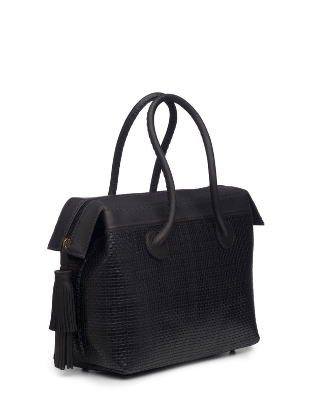 Black Woven Leather Handbag