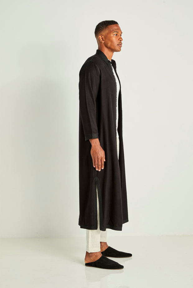 Black Long Moroccan Cashmere Tunic Coat