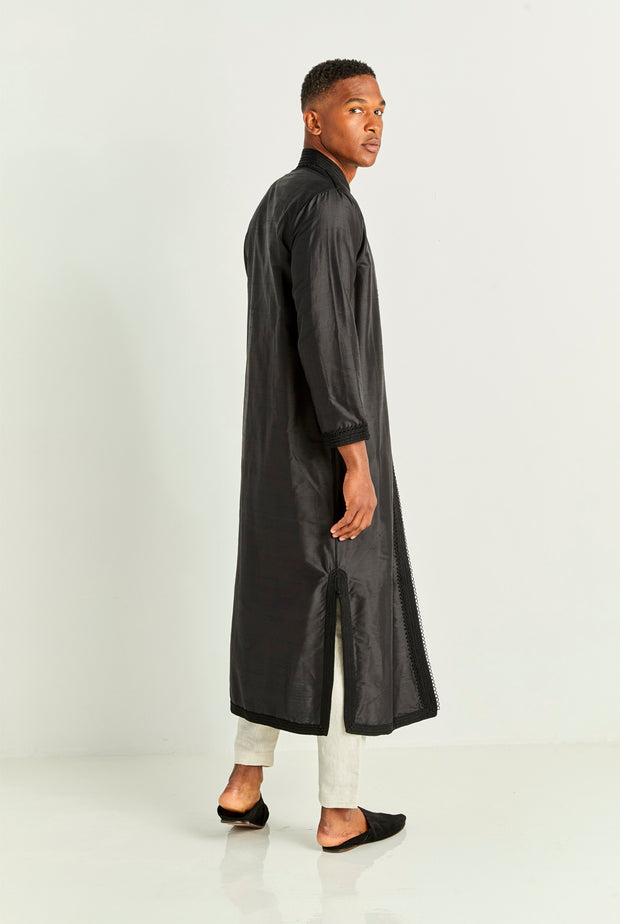Black Long Silk Tunic Coat