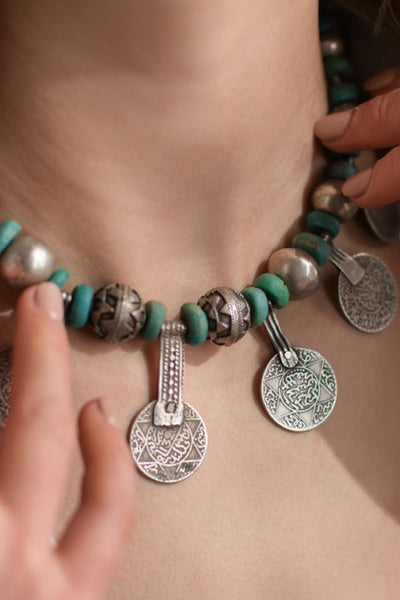 Amazonite and Ancient Coin Necklace